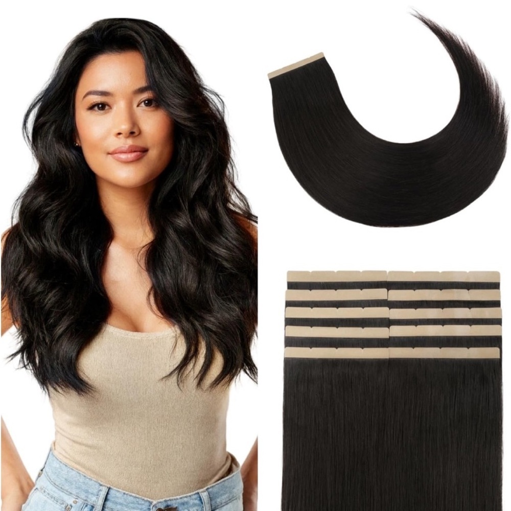 Natural Black Remy Human Hair Wide Width 20 Inch Tape In Hair Extensions